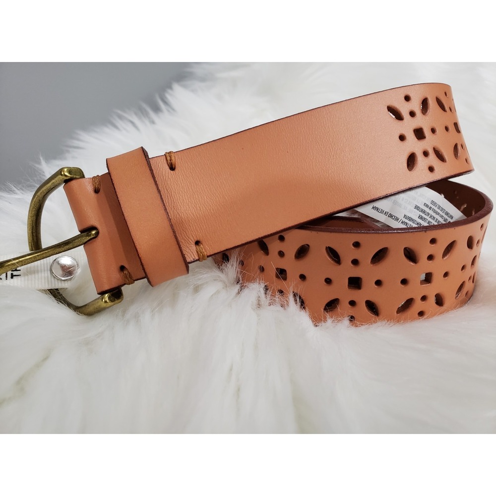 NEW MEDIUM - American Eagle Women's Belt‎ Tan Genuine Leather Cutout Boho Hippie